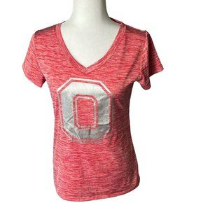 Ohio State OSU Varsity V Neck Women Red Marl Silver O Shirt Short Sleeve Medium